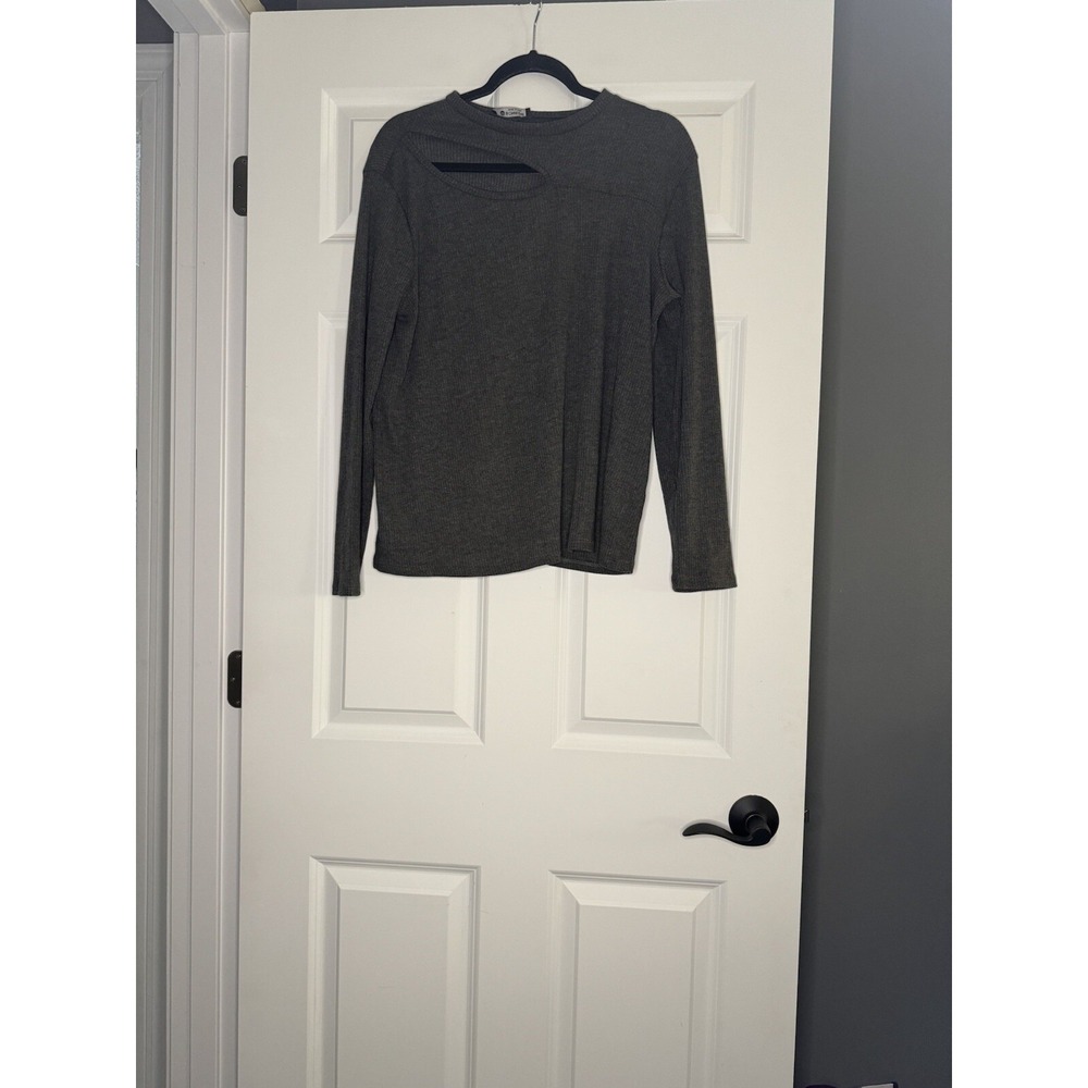 Bombom Ribbed Long Sleeve Top With Cut Out Feature Charcoal Xl Nwt
